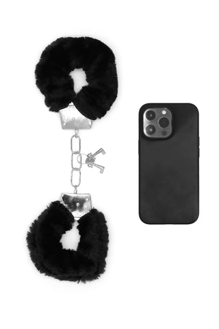 BDSM Kink Fluffy Handcuffs w/ Key - Black