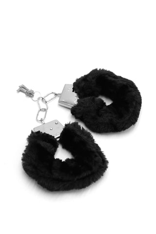 BDSM Kink Fluffy Handcuffs w/ Key - Black