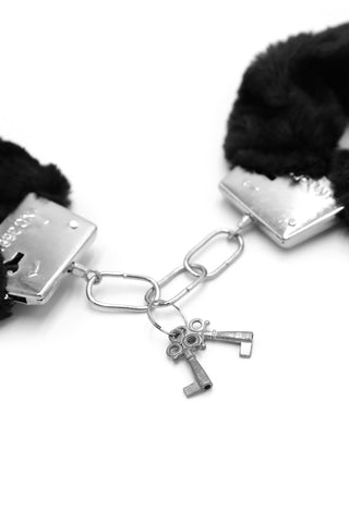 BDSM Kink Fluffy Handcuffs w/ Key - Black