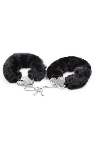 BDSM Kink Fluffy Handcuffs w/ Key - Black